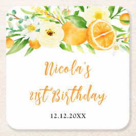 Oranges Citrus Birthday Underlägg Papper Kvadrat