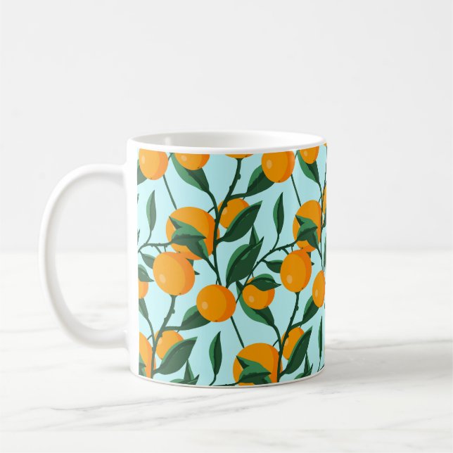 oranges on leaf branches seamless pattern, citrus  kaffemugg (Vänster)