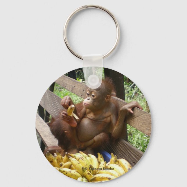 Orangutan Baby i BorneoButton Keychain Nyckelring (Framsida)