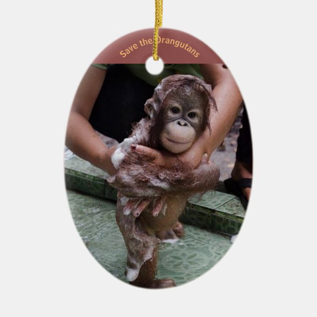 Orangutan Baby Julgransprydnad Keramik (Framsidan)