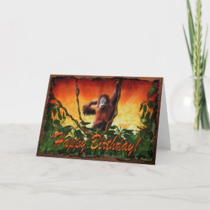 Orangutan Baby & Jungle Wildlife Birthday Card Kort