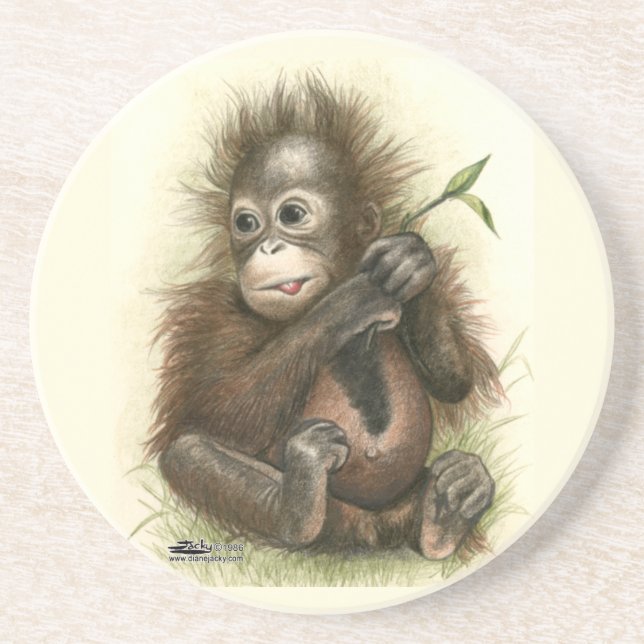 Orangutan Baby med Löv Underlägg (Framsidan)