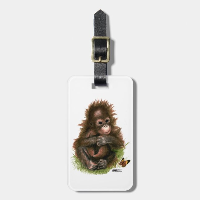 Orangutan Baby och Butterfly Bagagebricka (Vertikal Framsida)