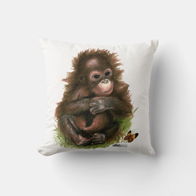 Orangutan Baby och Butterfly Kudde (Framsida)