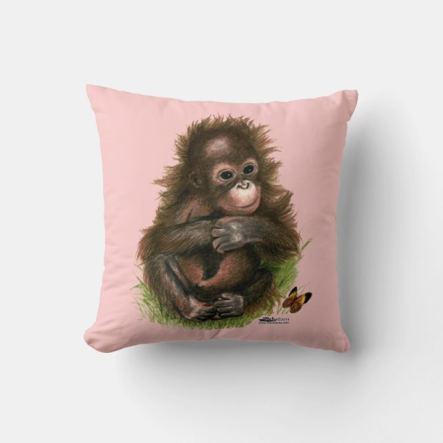Orangutan Baby och Butterfly Kudde (Framsida)