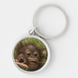 Orangutan Baby Rund Silverfärgad Nyckelring
