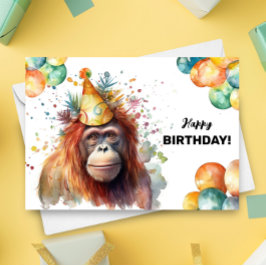 Orangutan Balloons och Party Hat Grattis på födels Kort