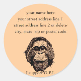 Orangutan Foundation Internationell adressetikette Runt Klistermärke
