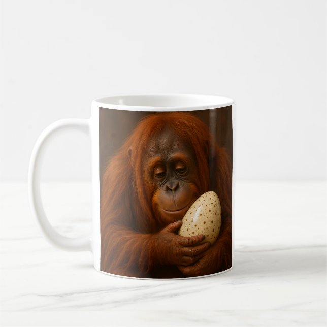 Orangutan Holding Egg Kaffemugg (Vänster)