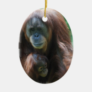 Orangutan med babyprydnaden julgransprydnad keramik