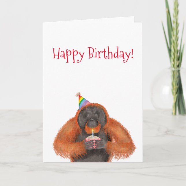Orangutan med födelsedagskalkkort kort (Framsida)