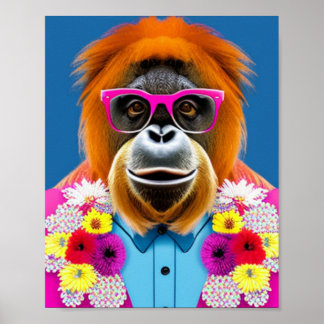 Orangutan med glas, konst av tryckbar vägg poster