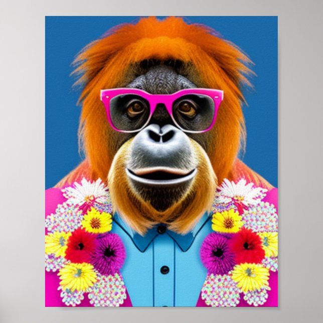 Orangutan med glas, konst av tryckbar vägg poster (Framsidan)