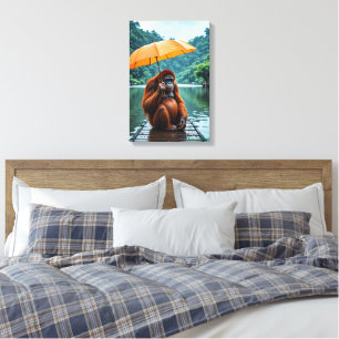Orangutan med orange paraply canvastryck