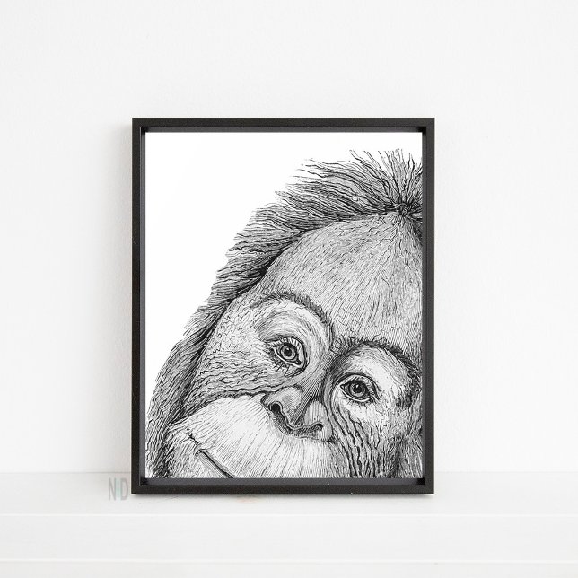 Orangutan Monkey Black and White Line Wall Art Poster (Skapare uppladdad)