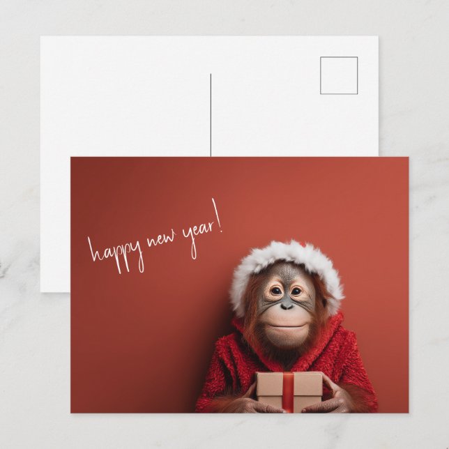 Orangutan Santa Gott nytt år Vykort (Fram/baksida)