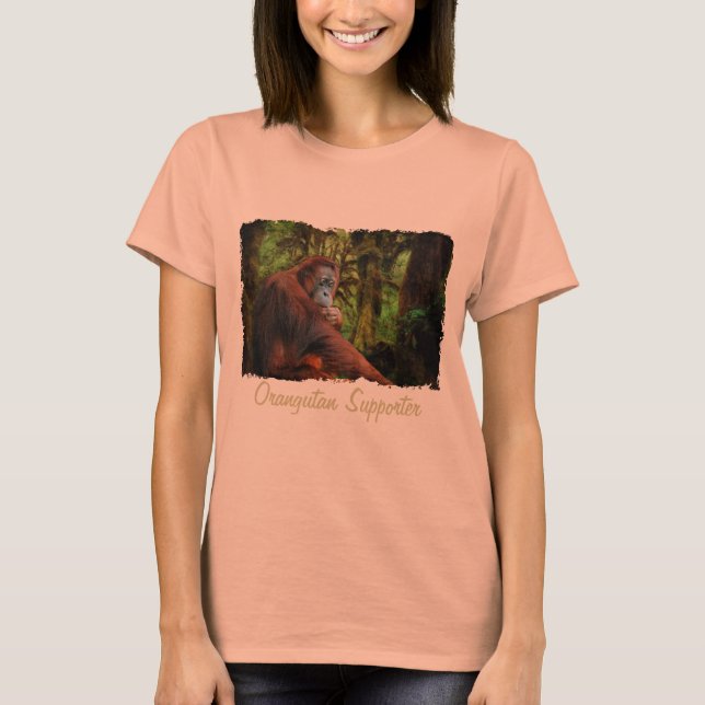 Orangutan Supporter Red Ape Wildlife Art Shirt Tee (Framsida)