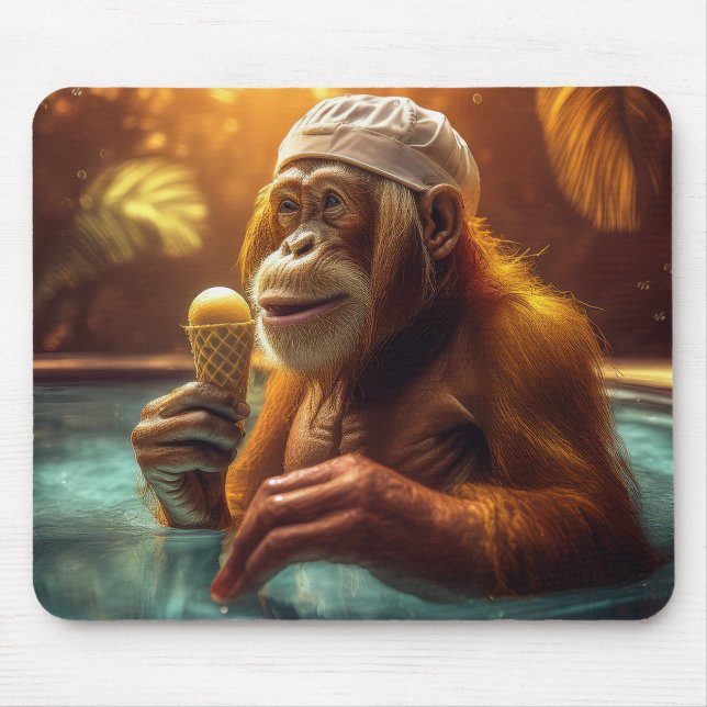 Orangutan vid Bassäng med Cone Mousepad av isgrädd Musmatta (Framsidan)