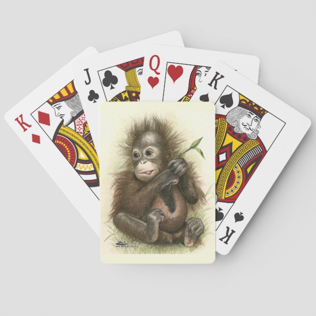 Orangutanbaby med löv kortlek (Baksidan)
