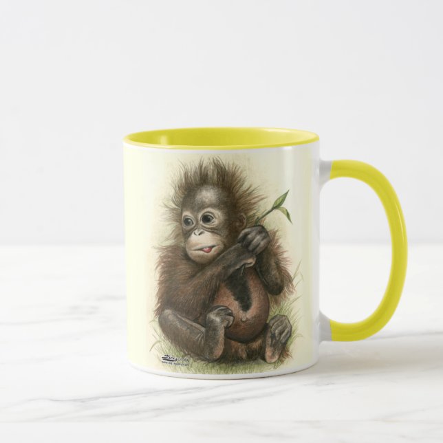 Orangutanbaby med löv mugg (Höger)