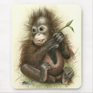 Orangutanbaby med löv musmatta