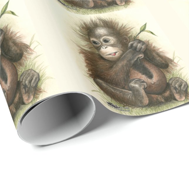 Orangutanbaby med löv presentpapper (Rullad Hörn)