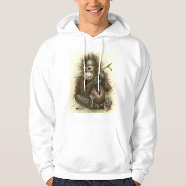 Orangutanbaby med löv sweatshirt med luva (Framsida)