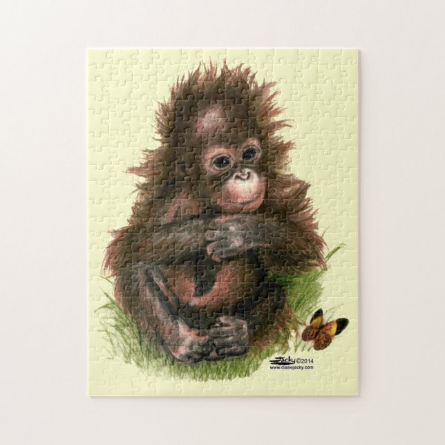 Orangutanbaby och fjäril pussel (Vertikal)