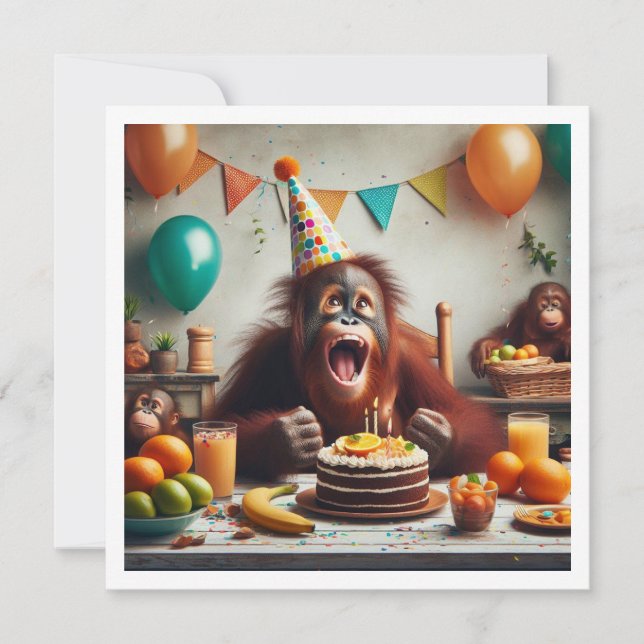 Orangutang firar födelsedag, party apes inbjudningar (Framsida)