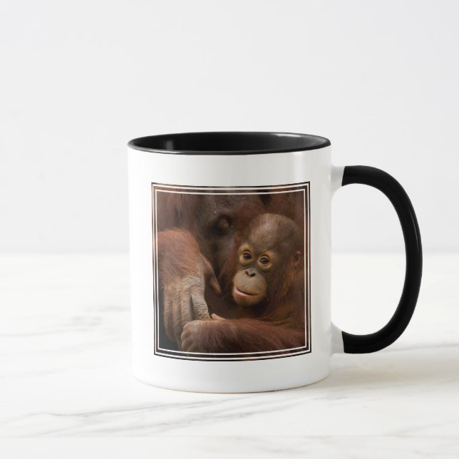 Orangutang mamma och unge på zoo mugg (Höger)