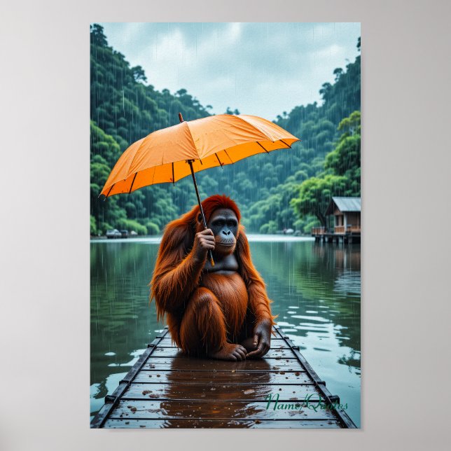 Orangutang med orange paraply poster (Framsidan)