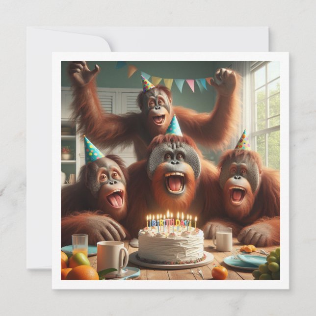 Orangutangs firar, bild-födelsedag inbjudningar (Framsida)