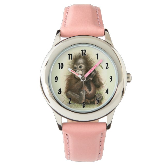 Orangutansbaby med blad armbandsur (Framsida)