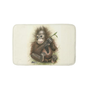Orangutansbaby med blad badrumsmatta