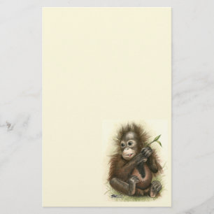 Orangutansbaby med blad brevpapper