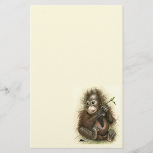 Orangutansbaby med blad brevpapper (Framsida)