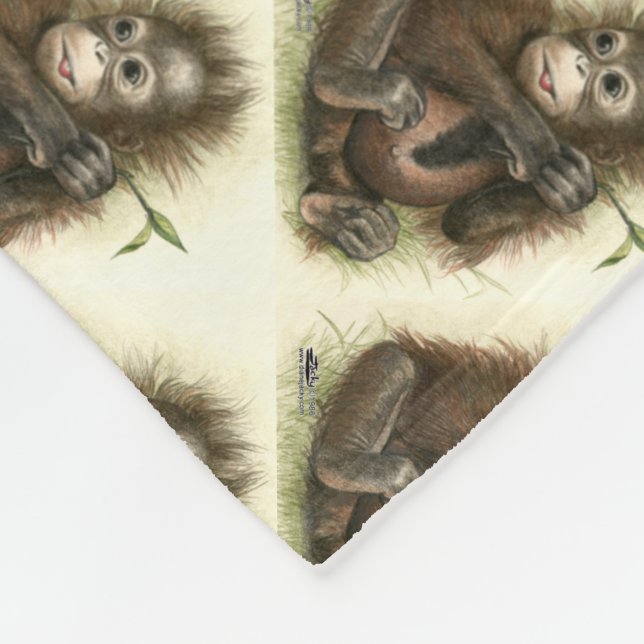 Orangutansbaby med blad fleecefilt (Hörn)