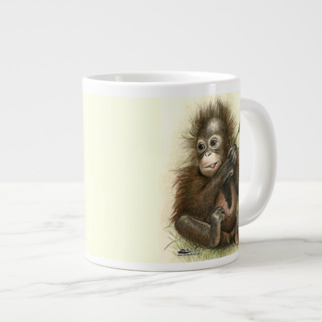 Orangutansbaby med blad jumbo mugg (Framsida höger)