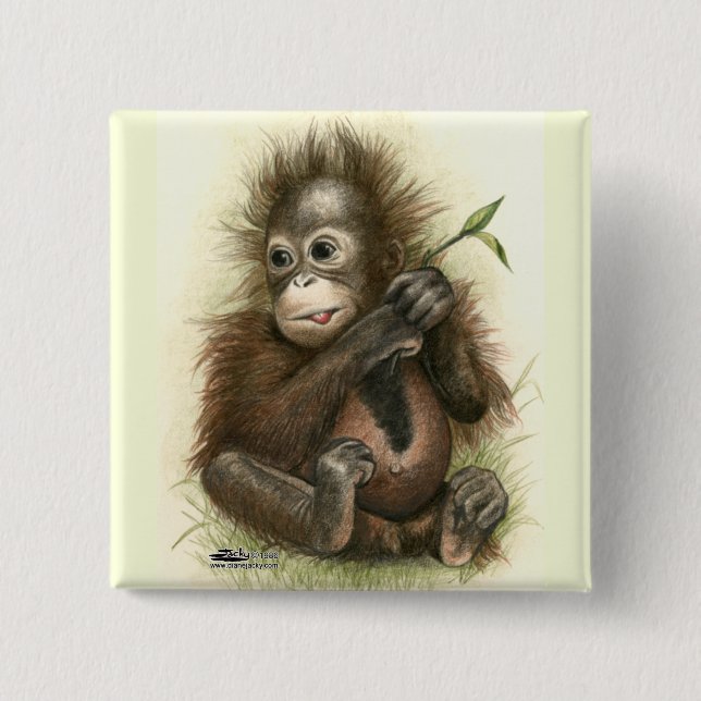Orangutansbaby med blad knapp (Framsida)