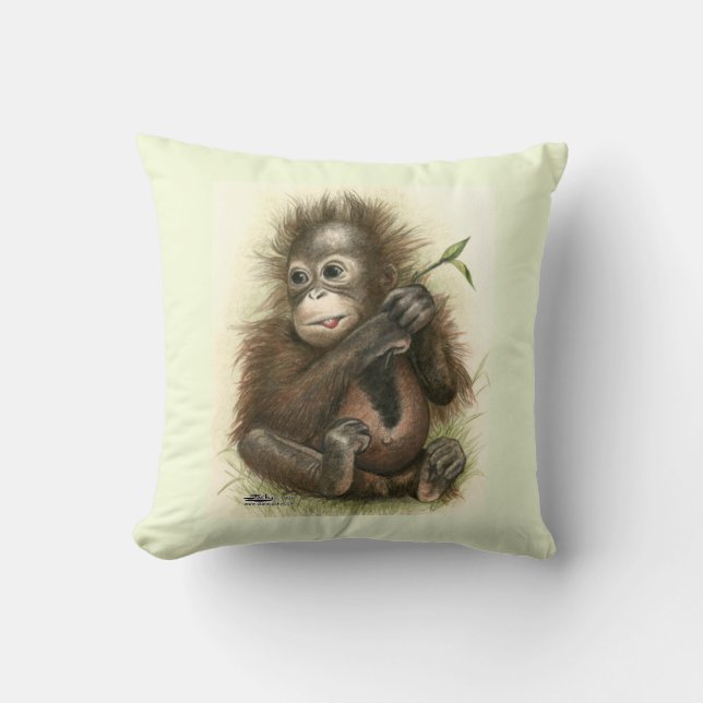 Orangutansbaby med blad kudde (Framsida)