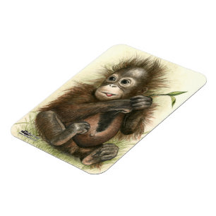 Orangutansbaby med blad magnet