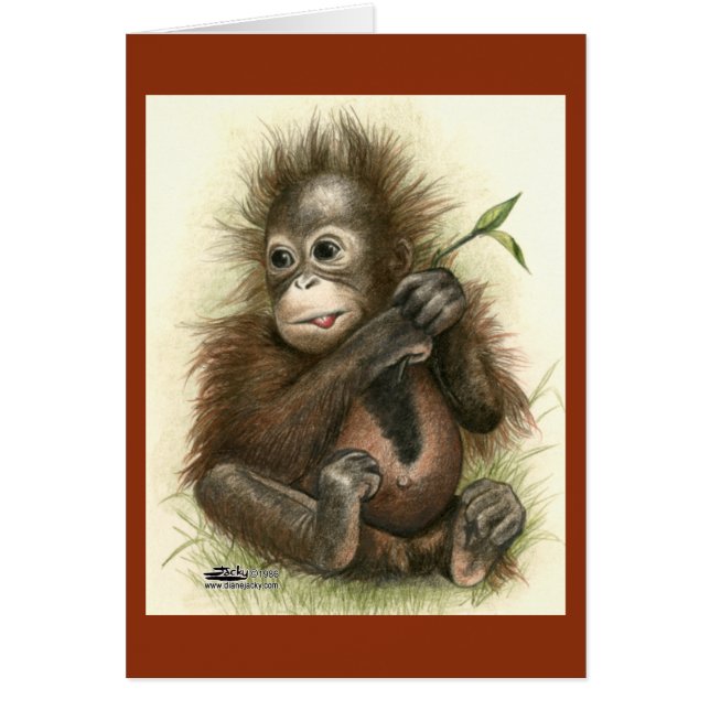 Orangutansbaby med blad OBS kort (Framsidan)