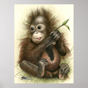 Orangutansbaby med blad poster