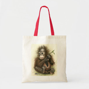 Orangutansbaby med blad tygkasse