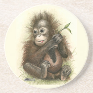 Orangutansbaby med blad underlägg