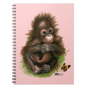 Orangutansbaby och fjäril anteckningsbok med spiral