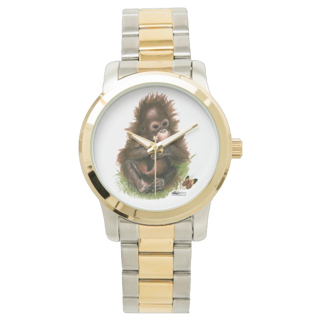 Orangutansbaby och fjäril armbandsur (Framsida)