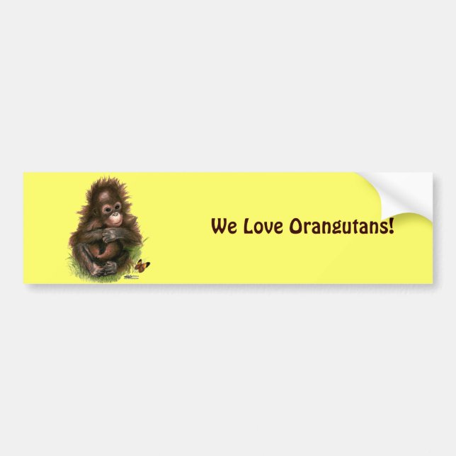 Orangutansbaby och fjäril bildekal (Framsidan)