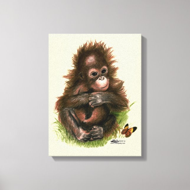 Orangutansbaby och fjäril canvastryck (Framsida)
