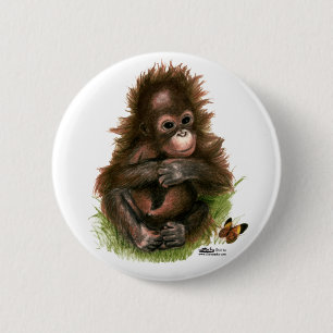 Orangutansbaby och fjäril knapp